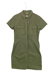 Vorschaubild 1 von Damen Hemdblusenkleid Gr. L Oliv Kurzarm Safari-Style