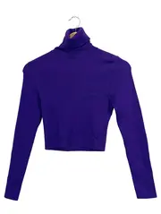 Vorschaubild 1 von Damen Rollkragenpullover Cropped Lila Rippstrick Gr. M