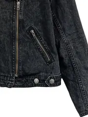 Vorschaubild 3 von Damen Jeansjacke Biker Stil Schwarz Gr. S 36 Denim