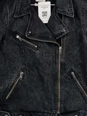 Vorschaubild 2 von Damen Jeansjacke Biker Stil Schwarz Gr. S 36 Denim