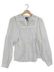 Vorschaubild 1 von Damen Bluse Langarm Weiß Spitze Baumwolle Gr. S 36