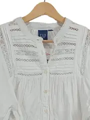 Vorschaubild 2 von Damen Bluse Langarm Weiß Spitze Baumwolle Gr. S 36