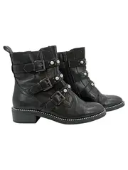 Vorschaubild 1 von Tamaris Damen Stiefelette Schwarz Gr. 38 Perlen Nieten Biker Boots Leder
