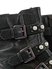 Vorschaubild 3 von Tamaris Damen Stiefelette Schwarz Gr. 38 Perlen Nieten Biker Boots Leder