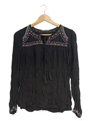 Vorschaubild 1 von Damen Bluse XS Schwarz Boho Stickerei Quasten Ethno Langarm
