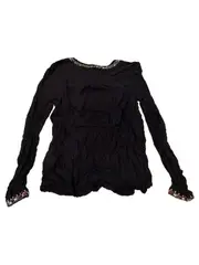 Vorschaubild 3 von Damen Bluse XS Schwarz Boho Stickerei Quasten Ethno Langarm