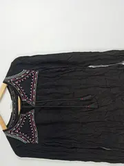 Vorschaubild 4 von Damen Bluse XS Schwarz Boho Stickerei Quasten Ethno Langarm