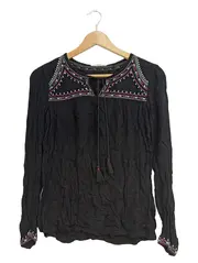 Vorschaubild 2 von Damen Bluse XS Schwarz Boho Stickerei Quasten Ethno Langarm