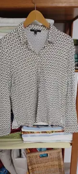 Vorschaubild 3 von Damen Bluse Weiß Geometrisch Gr. 36 S Viskose Langarm Business