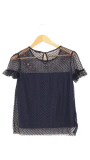 Vorschaubild 2 von Damen Bluse Gr. XS/32 Blau gepunktet mit Blumenstickerei Elegant