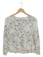 Vorschaubild 1 von Damen Bluse Gr. 34/XS Weiß Blumenmuster Langarm Viskose