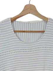 Vorschaubild 2 von Damen T-Shirt Gr. 40/L gestreift hellblau weiß Casual Strass