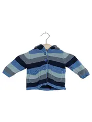 Vorschaubild 1 von Baby Strickjacke Kapuze Gr. 50/56 Blau Gestreift Baumwolle