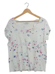 Vorschaubild 1 von EDC Damen T-Shirt Sternenmuster Weiß Gr. 40/L Casual Kurzarm