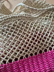 Vorschaubild 3 von Damen Beuteltasche Korbtasche Stroh gehäkelt Netz Beige Pink Bohemian