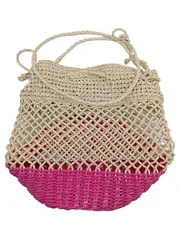 Vorschaubild 1 von Damen Beuteltasche Korbtasche Stroh gehäkelt Netz Beige Pink Bohemian