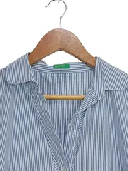 Vorschaubild 3 von Damen Bluse Gestreift Blau Gr. 38 Baumwolle Kurzarm Casual