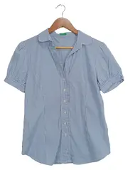 Vorschaubild 1 von Damen Bluse Gestreift Blau Gr. 38 Baumwolle Kurzarm Casual