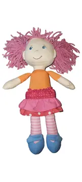 Vorschaubild 1 von Stoffpuppe Mädchen Rosa Haare 33cm Kuschelpuppe Babypuppe