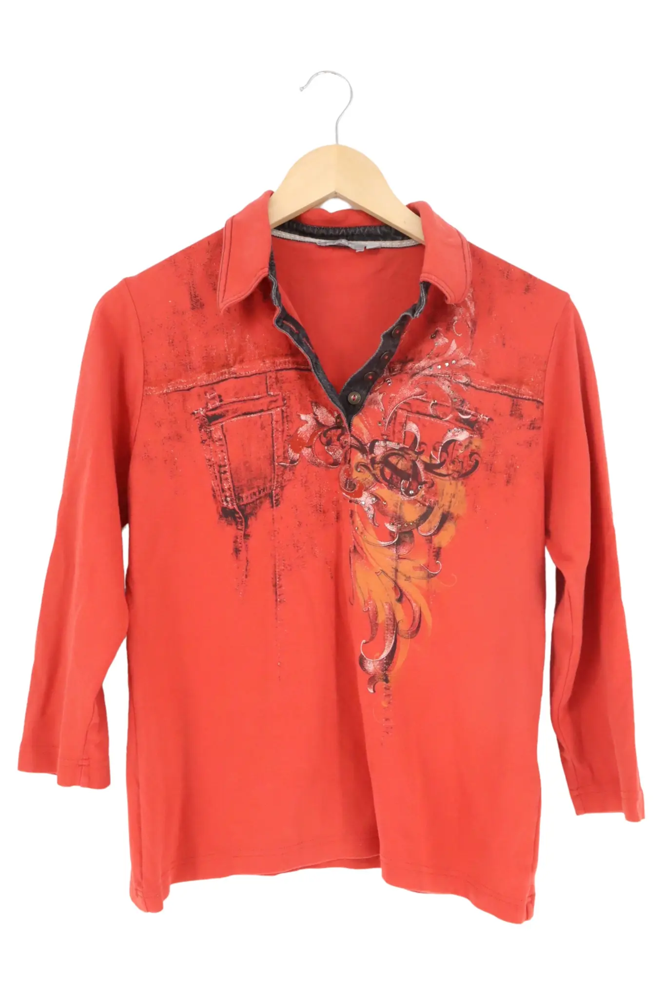 RABE Damen Poloshirt Gr. 40/M Rot 3/4-Arm Casual Grafischer Print