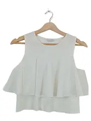 Vorschaubild 1 von Collection Damen Top Weiß Rüschen Cold Shoulder Gr. S 36