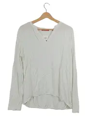 Vorschaubild 1 von Damen Langarmshirt Gr. 40/L Weiß Casual Punkte V-Ausschnitt