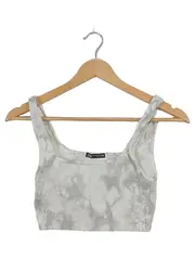 Vorschaubild 1 von Damen Crop Top Tanktop Rippstrick Batik Grau Weiß Gr. XS