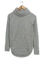 Vorschaubild 1 von Damen Pullover Grau 34/XS Zopfstrick Rollkragen Baumwolle