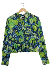 Vorschaubild 1 von Milano Damen Bluse Gr. 44 Blumenmuster Rüschen Baumwolle