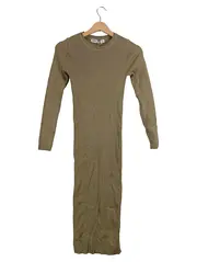 Vorschaubild 1 von Strickkleid Damen Gr. S Rippstrick Midi Langarm Beige