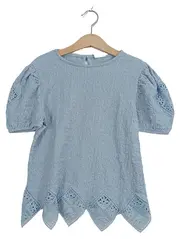 Vorschaubild 1 von Mädchen Bluse Spitze Hellblau Gr. 140 Puffärmel Romantisch