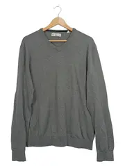 Vorschaubild 1 von Herren Pullover V-Ausschnitt Grau Meliert Baumwolle Gr. L