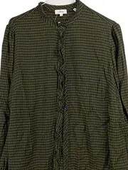 Vorschaubild 3 von Damen Bluse Gr. 44 Oliv Kariert Rüschen Langarm
