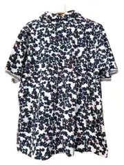 Vorschaubild 3 von 1920 Damen Poloshirt Blumenmuster Gr. 48 Weiß Blau Kurzarm