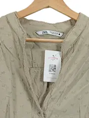 Vorschaubild 2 von Damen Bluse Gr. M Beige Baumwolle Strukturmuster Casual
