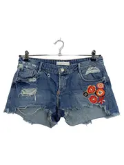 Vorschaubild 1 von Trafaluc Damen Jeans Shorts Gr. 40 Blau Blumenstickerei Destroyed