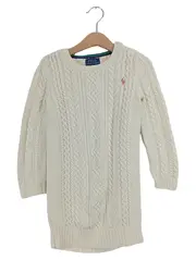 Vorschaubild 1 von Kinder Pullover Strickkleid Gr. 116 Weiß Zopfmuster