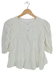 Vorschaubild 1 von Damen Bluse Weiß Gr. 36/S Feminin Strukturmuster 3/4-Arm
