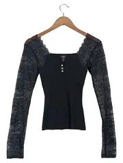 Vorschaubild 1 von Damen Langarmshirt Schwarz Spitze Zierknöpfe Gr. 38/M UK 10