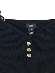 Vorschaubild 5 von Damen Langarmshirt Schwarz Spitze Zierknöpfe Gr. 38/M UK 10