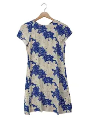 Vorschaubild 1 von Damen Freizeitkleid Gr. 34/XS Blau Blumenmuster Vintage Kurzarm