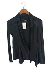 Vorschaubild 1 von Damen Strickjacke Cardigan Wasserfallkragen Rippstrick Schwarz Gr. XS/34