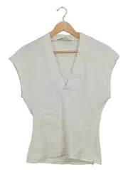 Vorschaubild 1 von Damen Top Bluse Leinen V-Ausschnitt Beige Gr. S 36