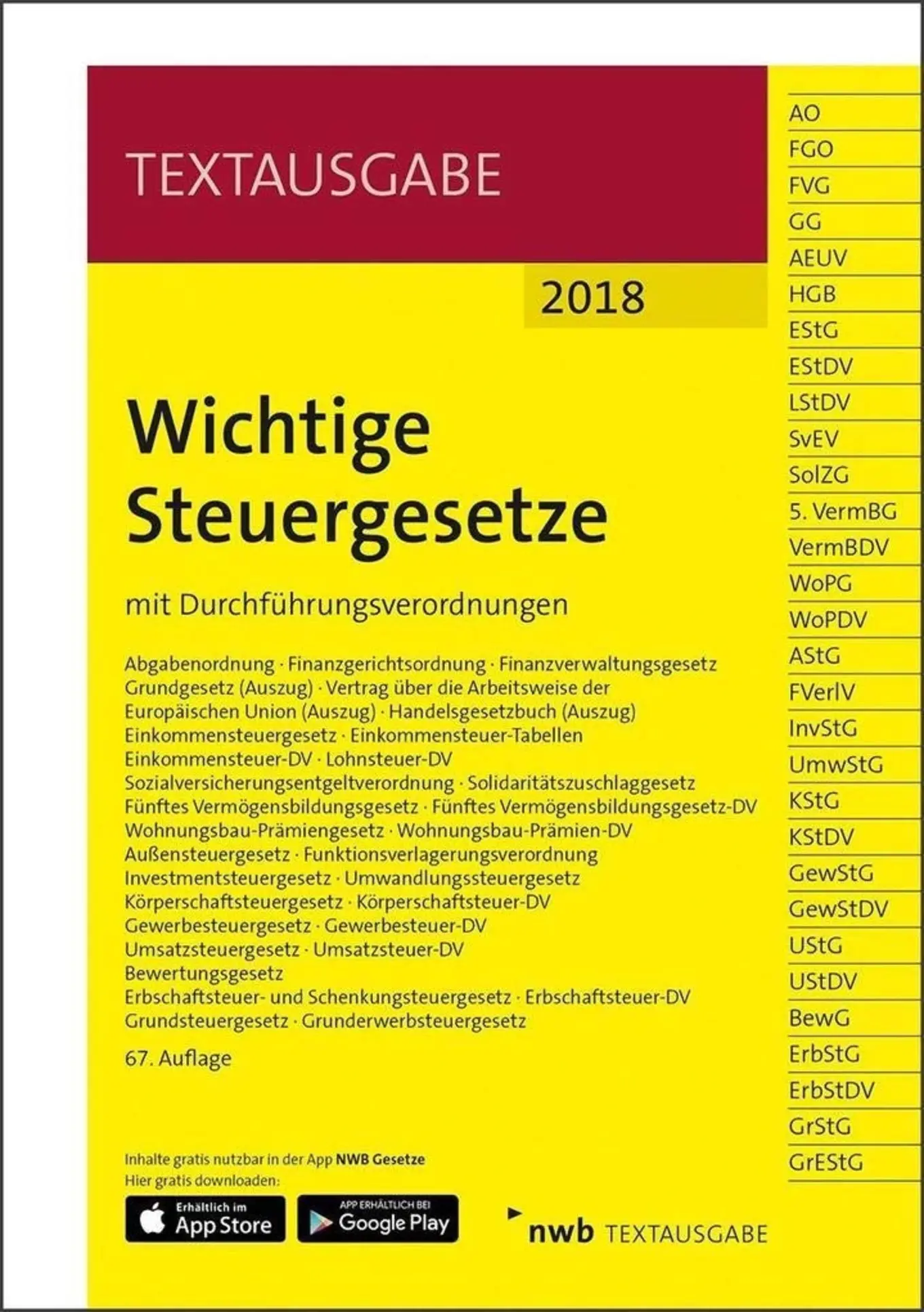 NWB Steuergesetze Taschenbuch 2018 Steuerrecht Gesetzbuch Deutsch