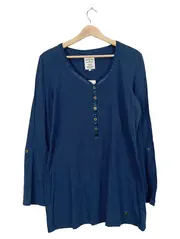 Vorschaubild 1 von Damen Langarmshirt Henley Blau Gr. XL Knopfleiste Baumwolle