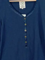 Vorschaubild 2 von Damen Langarmshirt Henley Blau Gr. XL Knopfleiste Baumwolle