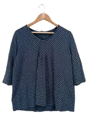Vorschaubild 1 von Damen Langarmshirt Gr. 48 Blau Gepunktet Baumwolle