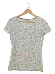 Vorschaubild 1 von Damen T-Shirt Gr. S Blättermuster Weiß Bunt Baumwolle