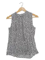 Vorschaubild 1 von Damen Pullunder Gr. 38/M Weiß Animal Print Ärmellos Raffungen