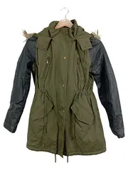 Vorschaubild 1 von Damen Parka Gr. 36/S Grün Kapuze Fellbesatz Lederärmel